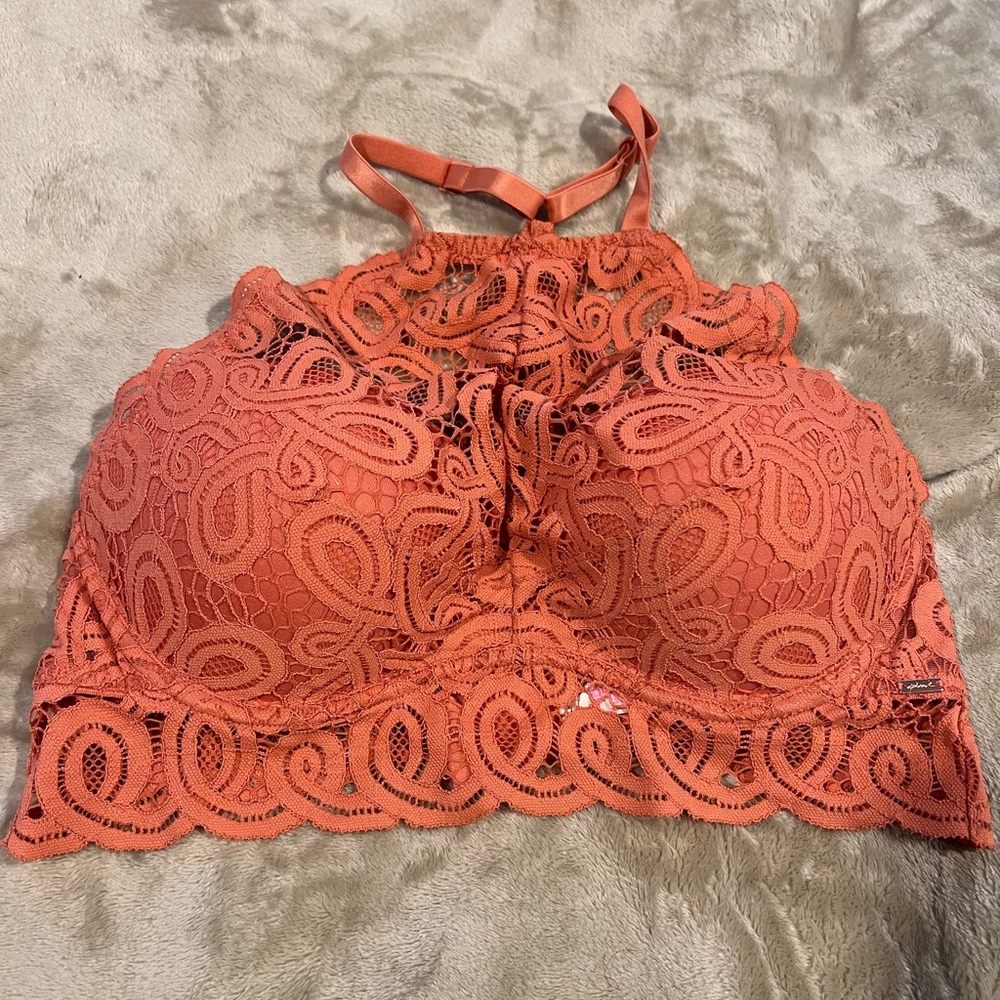 High Neck Lace Push Up Peach Bralette